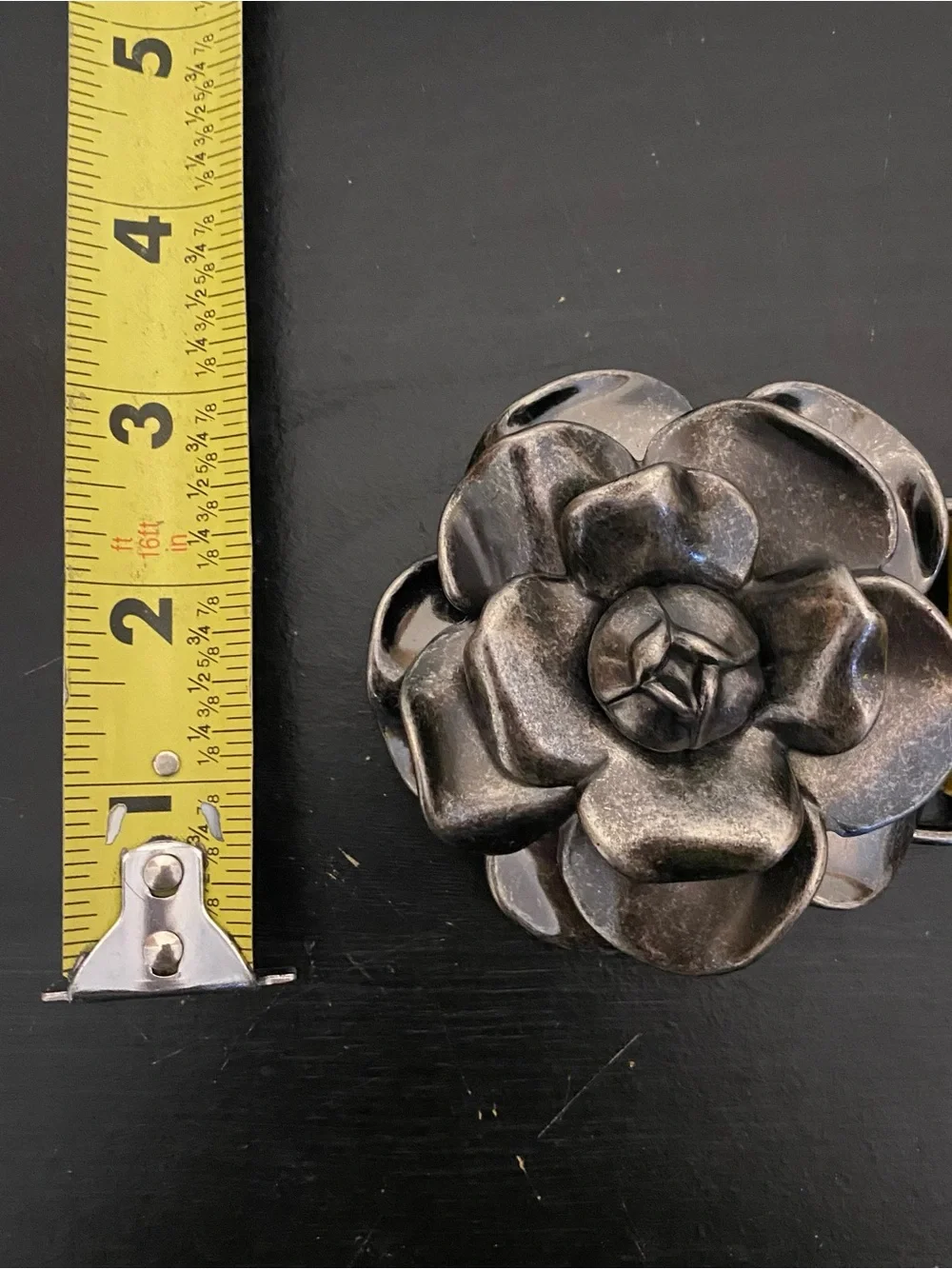 Betsey Johnson Pewter Camellia Flower Belt Buckle Yellow Womens XL BBP1151 - Picture 6 of 7